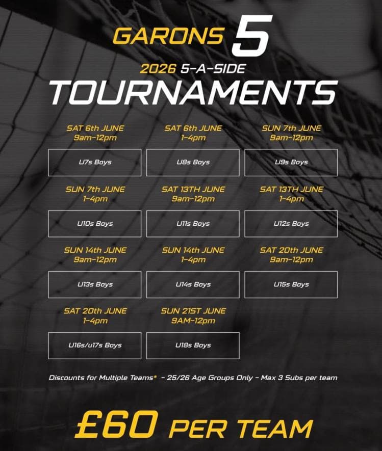 Garons 5-A-Side Tournament flyer