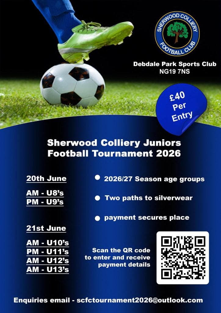 Sherwood Colliery FC Junior Football Tournament flyer