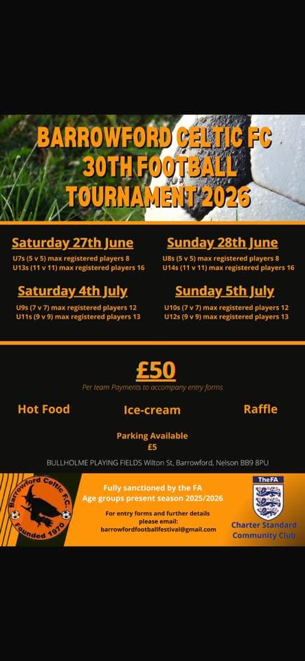 Barrowford Celtic FC Tournament flyer
