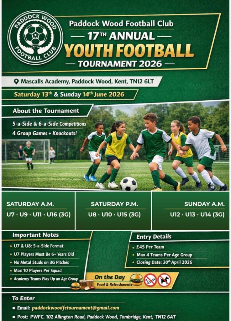 Paddock Wood Football Club Youth Tournament flyer