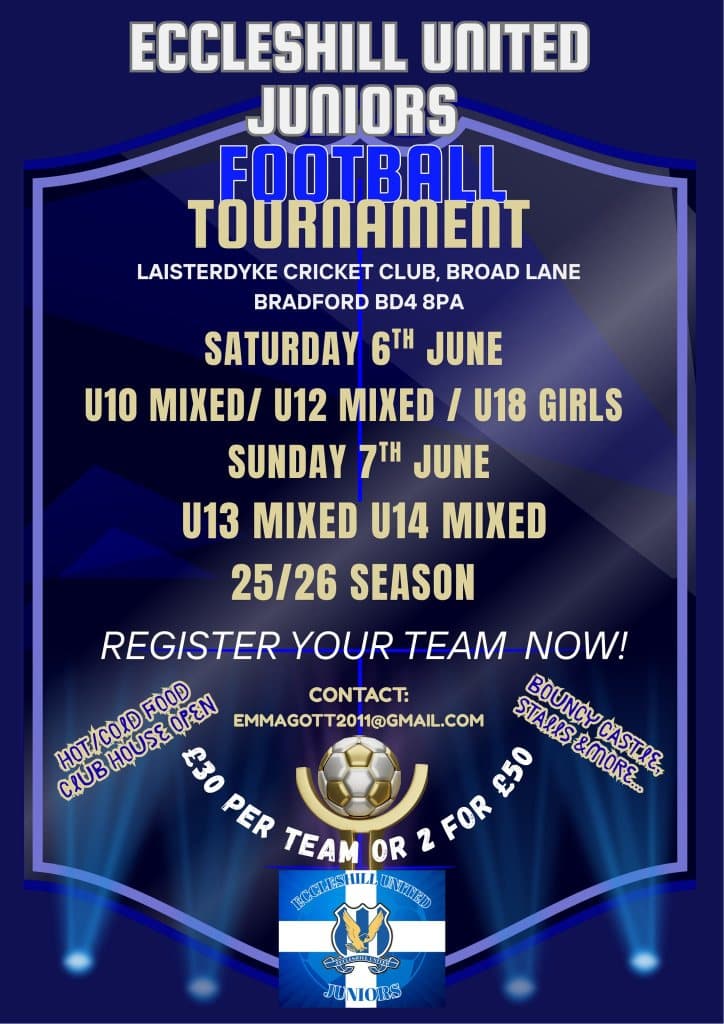 Eccleshill United Juniors Football Tournament flyer