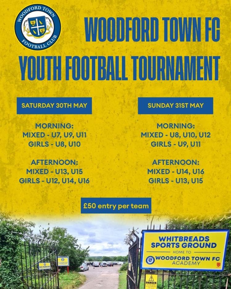 Woodford Town FC Football Tournament flyer