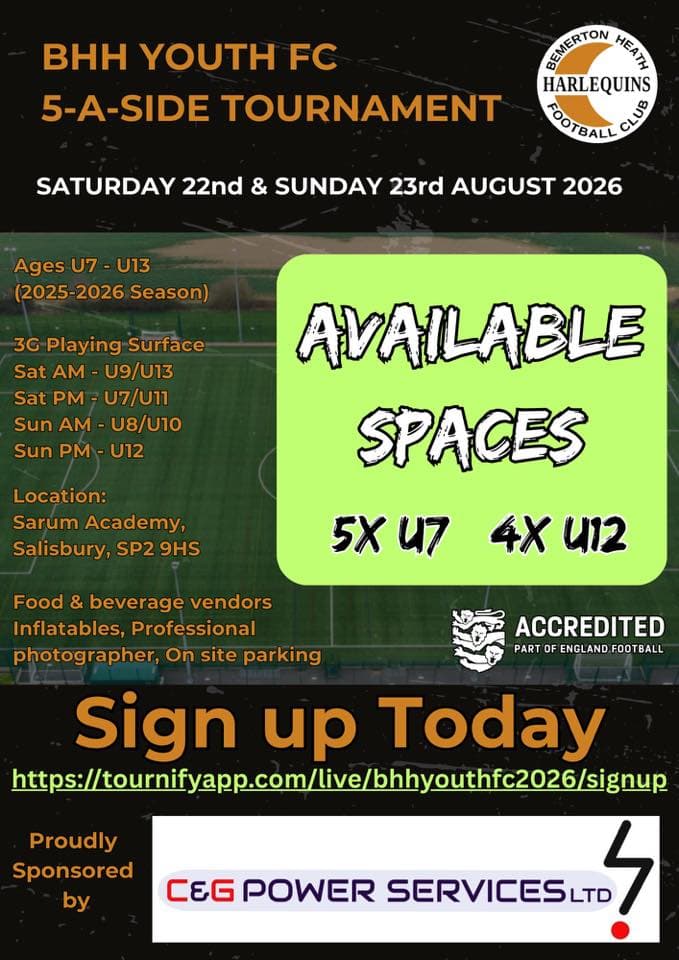 BHH Youth Pre-season 5-a-side flyer