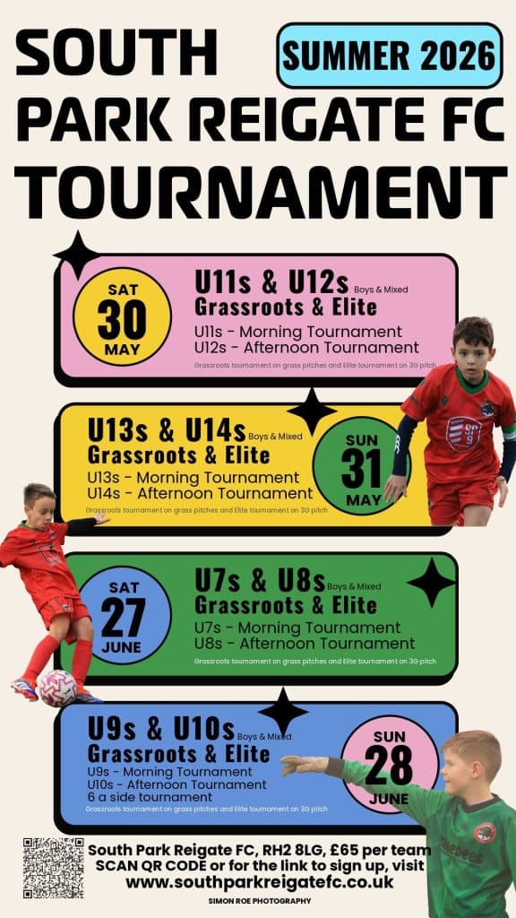 South Park Reigate FC 2026 Youth Football Tournament flyer