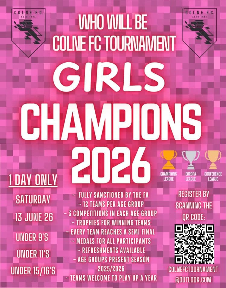 Colne FC Juniors GIRLS Tournament flyer