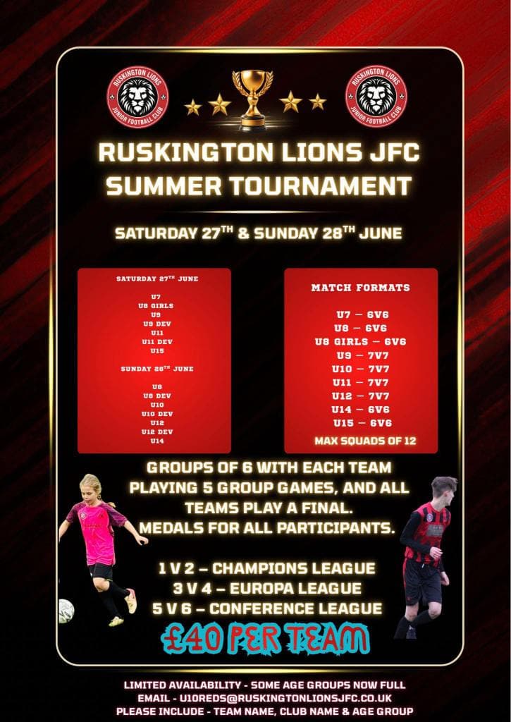 Ruskington Lions JFC Summer Tournament flyer