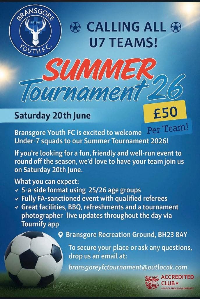 Bransgore YFC Summer Tournament flyer