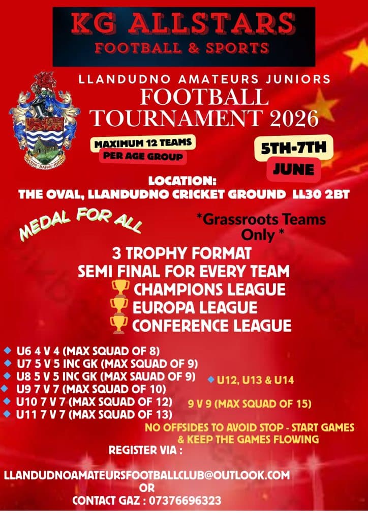 Llandudno Amateurs Juniors Football Tournament flyer