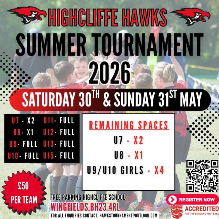 Highcliffe Hawks Summer Tournament flyer