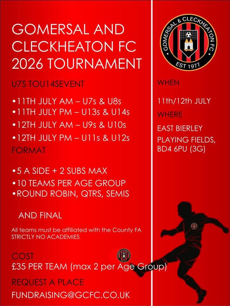 Gomersal and Cleckheaton FC Tournament flyer