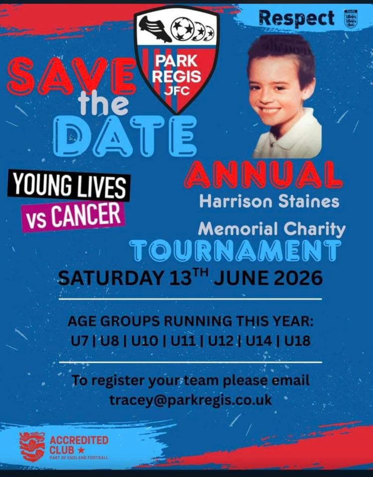 Park Regis Harrison Staines Memorial Charity Tournament flyer