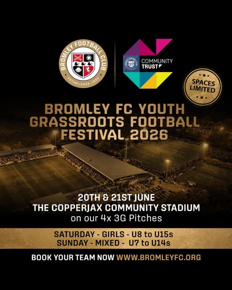 Bromley FC Youth Grassroots Football Festival flyer