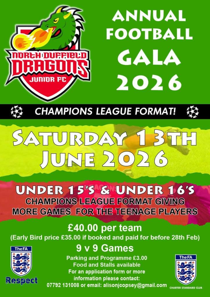 North Duffield Dragons Annual Football Gala flyer