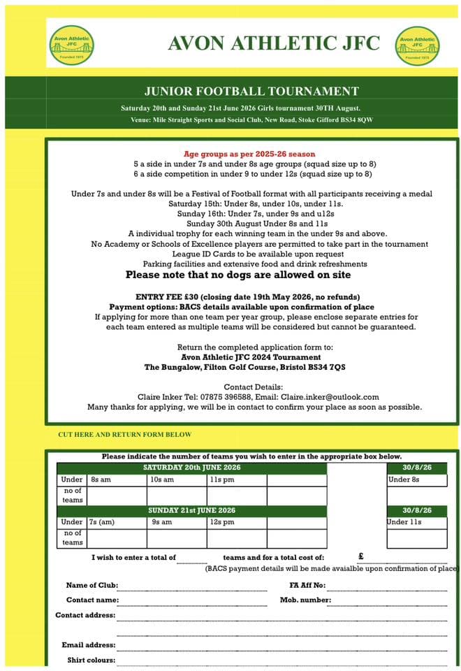 Avon Athletic Junior Football Tournament - GIRLS ONLY