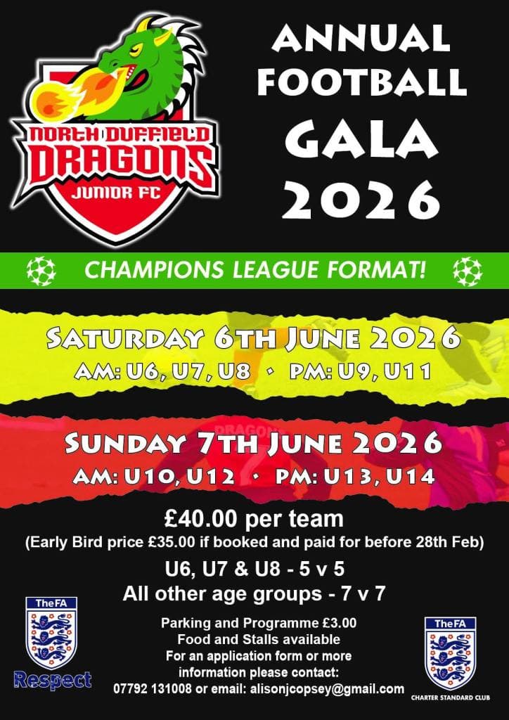 North Duffield Dragons Annual Football Gala flyer