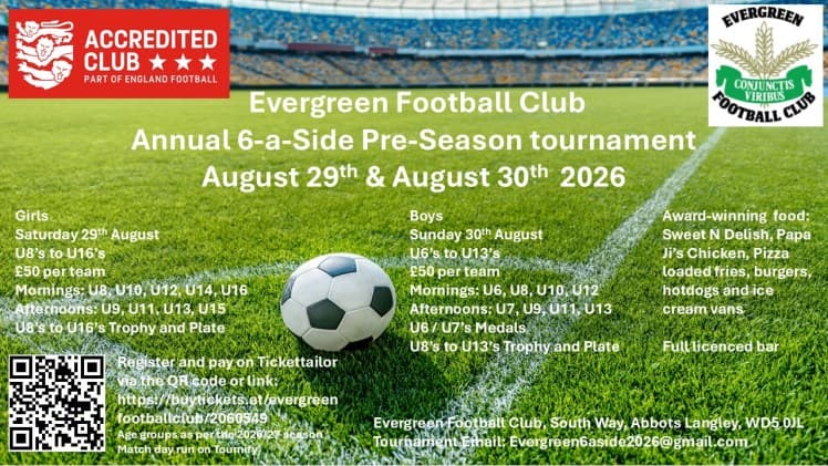 Evergreen Youth Football Club 6-a-side Tournament flyer