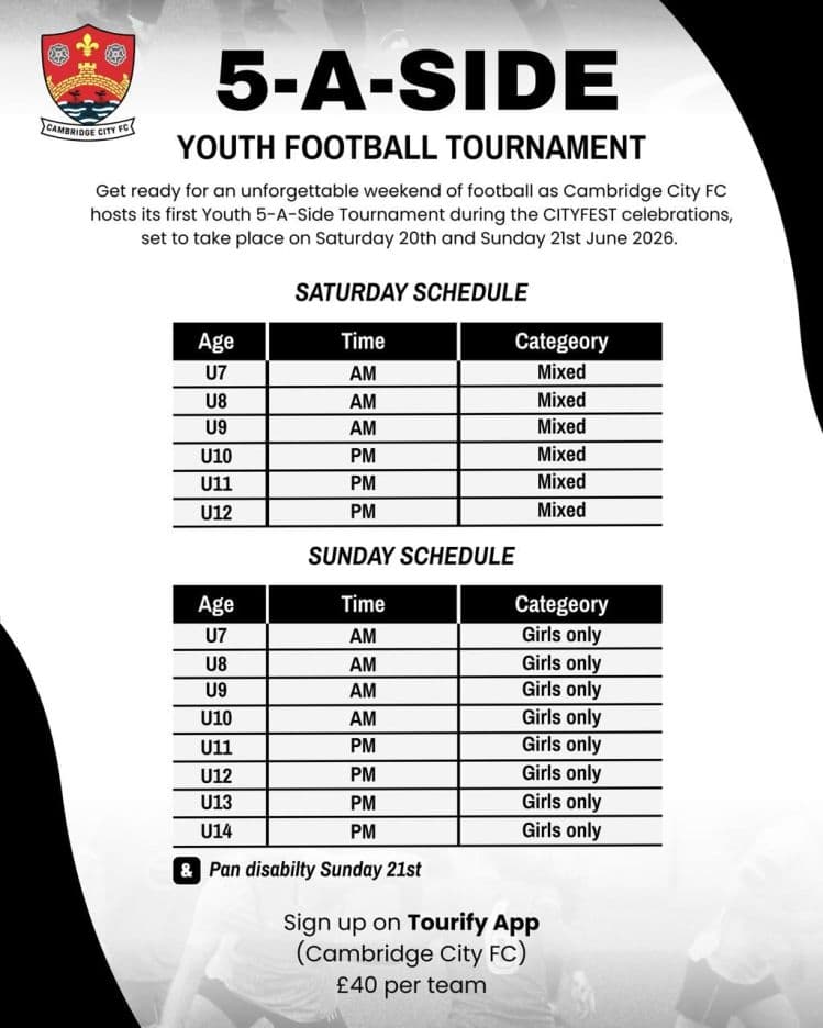 Cambridge City FC Tournament flyer