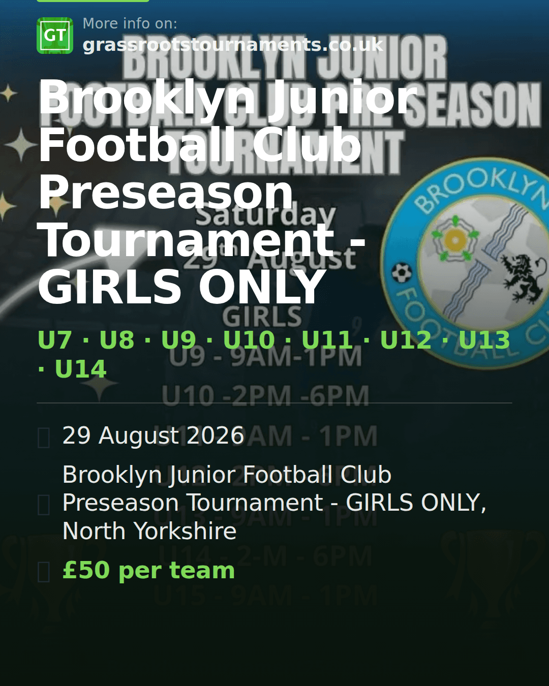 Brooklyn Junior Football Club Preseason Tournament - GIRLS ONLY — social preview
