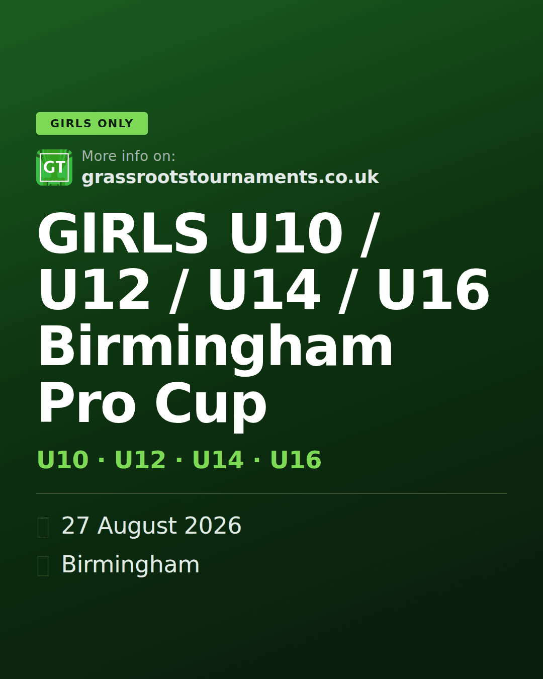 GIRLS U10 / U12 / U14 / U16 Birmingham Pro Cup — social preview